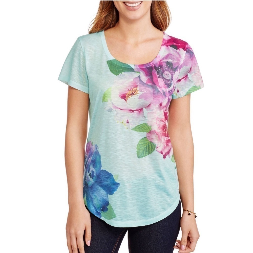 White Stag Short Sleeve Scoop Neck Floral Summer Top